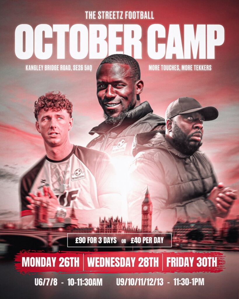 The Streetz Football October Camp poster: three coaches, the dates and the prices